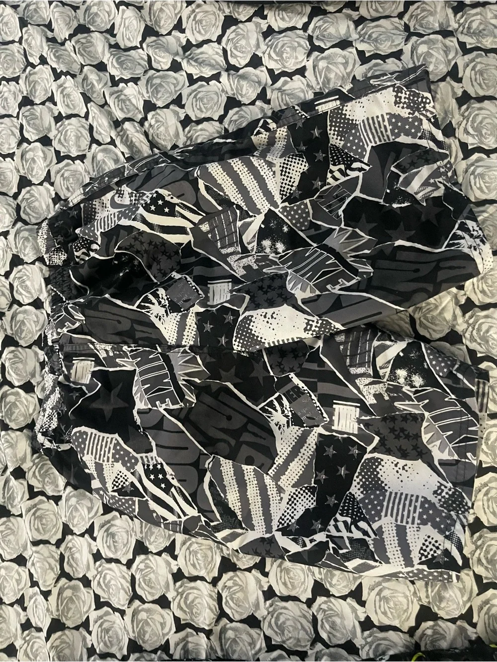 Nike Black and White Graphic Kids Swim Trunks